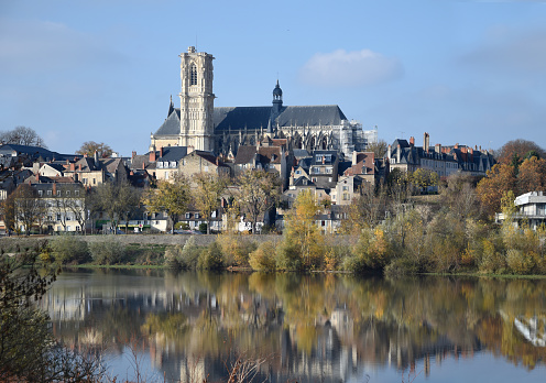 Beautiful landscape with the French town of Nevers and the Loire river