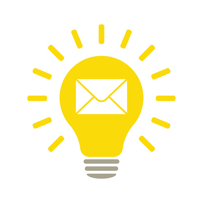 Light bulb icon with email, illustration