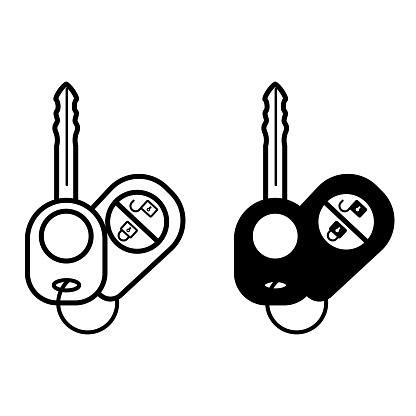 Car Key Icons. Black and White Vector Icons of Vehicle Keys. Security Alarm System. Car Service Concept