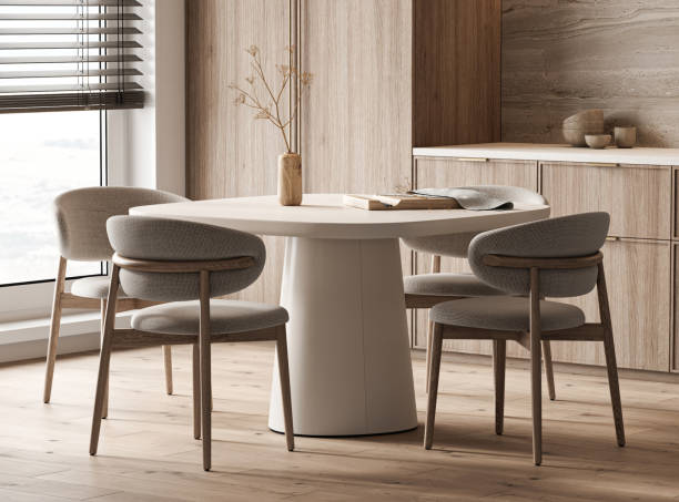 istock Elegant kitchen interior design with beige tones and wooden accents. Modern minimalistic style. 3d rendering. High quality 3d illustration 2097090708
