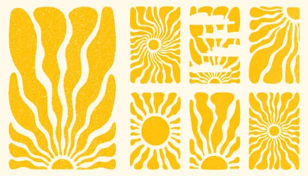 Vector illustration of Sun groovy vertical backgrounds set vector illustration