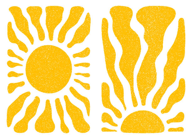 stockillustraties, clipart, cartoons en iconen met sun groovy retro elements set vector illustration - zon