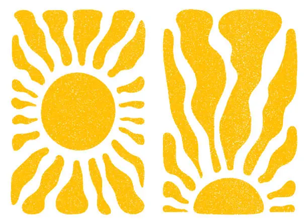 Vector illustration of Sun groovy retro elements set vector illustration