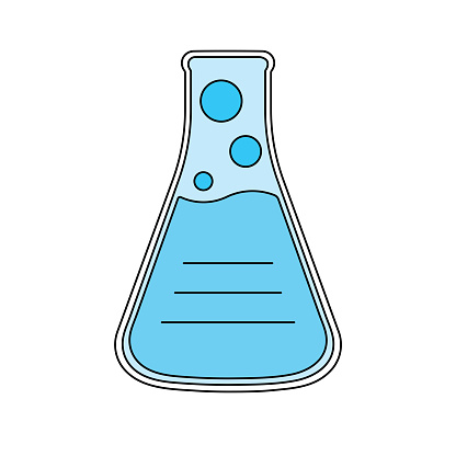 Kids drawing Cartoon Vector illustration erlenmeyer flask, chemistry glassware icon Isolated on White Background