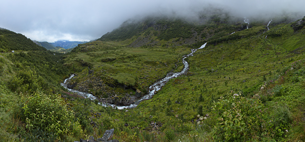 Waterfall Forfriskendefossen at the road #63, Norway, Europe