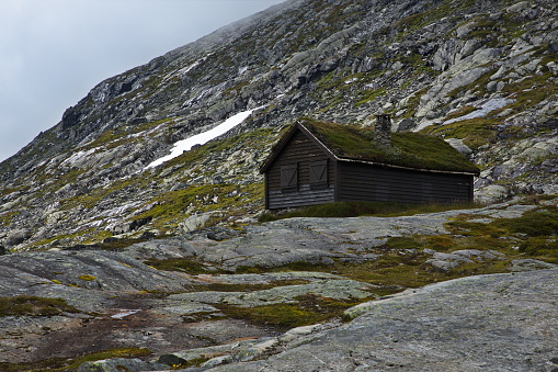 Mountain hut on scenic route Gamle Strynefjellsvegen, Norway, Europe