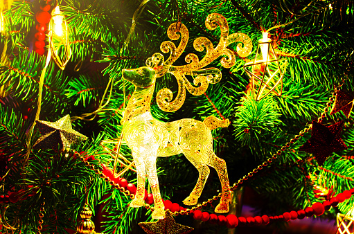 Christmas tree decoration background with copy space