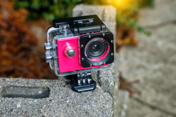 Action camera in a protective box for shooting dynamic videos.