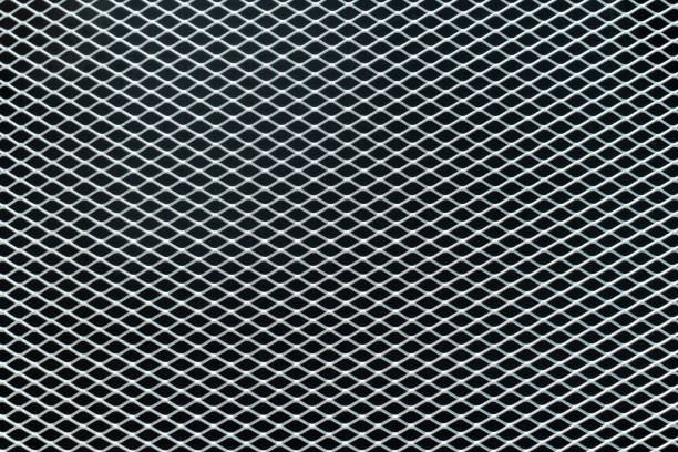 Black embossed decorative metal grid with small squares closeup
