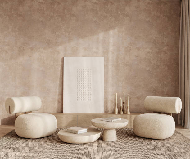 istock A tranquil setting in a modern living room, adorned with organic textures and minimalist decor. 3d rendering. High quality 3d illustration. 2097158096