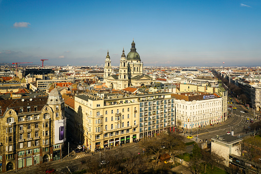 Aerial view of St. Stephen's Basilica, a Roman Catholic basilica in Budapest, Hungary