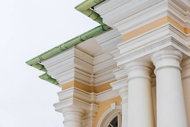 istock Classical portico with yellow and white details under green roof 2097162807