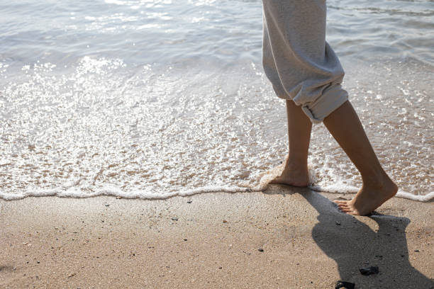 istock Woman walking on a tropical beach. 2097166600