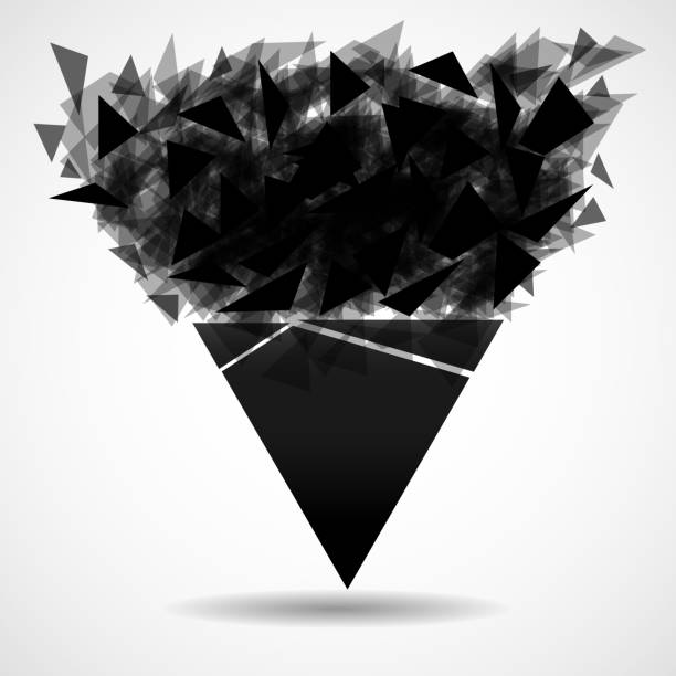 abstract triangle with explosion on small splinters, geometric shape - symbol exploding polygonal heart shape stock illustrations