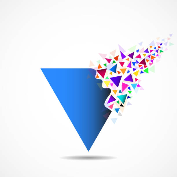 abstract triangle with explosion on small splinters, geometric shape - symbol exploding polygonal heart shape stock illustrations