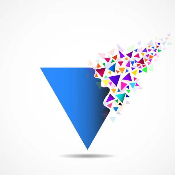 Vector illustration of Abstract triangle with explosion on small splinters, geometric shape