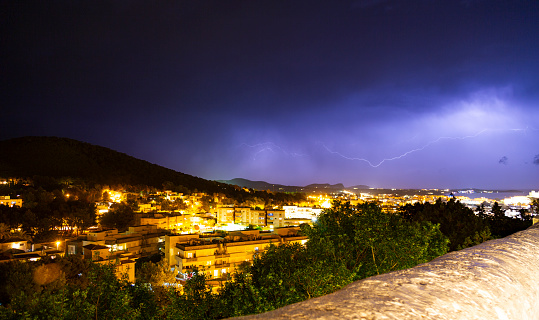 A huge lightning storm over Santa Eulalia and looking towards the north east of the island.