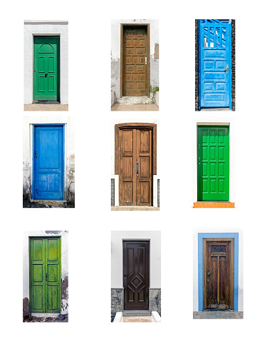 View of nine different timber doors