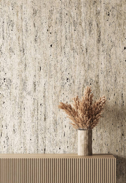 istock Minimalist interior decor with textured wall and dried pampas grass vase, modern design 3d render 2097203033