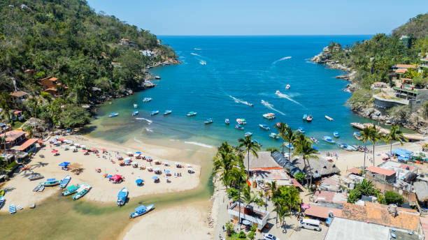 Mexican Beach Village, Boca de Tomatlan, Puerto Vallarta, Mexico stock photo
