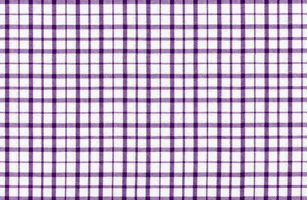 violet white texture of factory fabric for tailoring, cotton checkered fabric - checked purple tablecloth pattern ストックフォトと画像