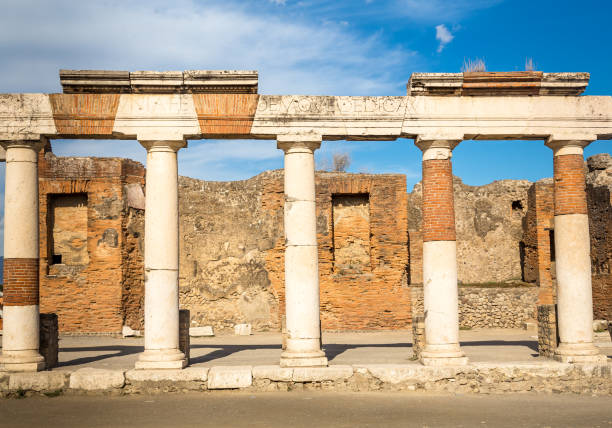 The famous antique site of Pompeii, near Naples. It was completely destroyed by the eruption of Mount Vesuvius. One of the main tourist attractions in Italy.