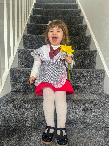 Two year old girl in traditional Welsh costume