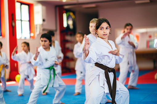Little  Girl Training During a Karate Class