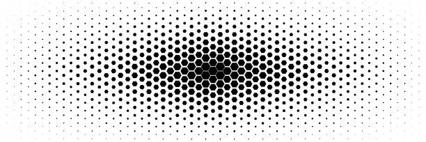 Vector illustration of horizontal halftone of black hexagon design for pattern and background.