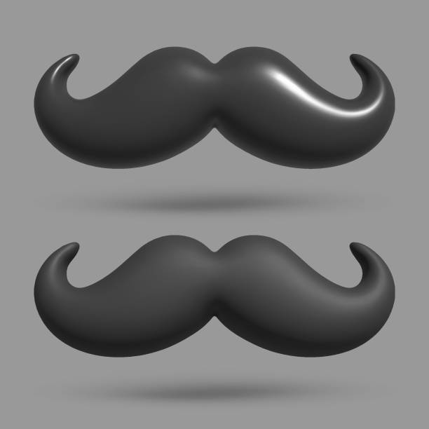 istock Set 3d black vintage mustache. Plastic styled mustache logo template, glass and matte. isolated on white background. Realistic vector illustration for card, party, design, flyer, web, advertising 2097390161