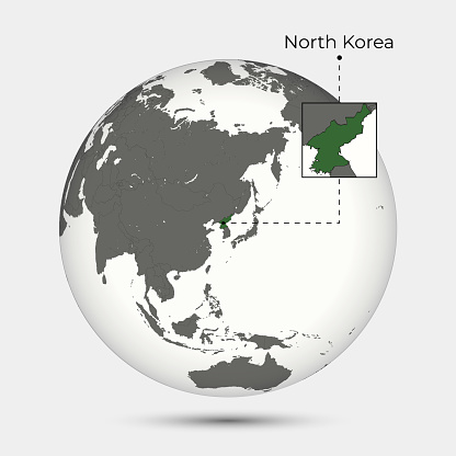 Map of North Korea with Position on the Globe