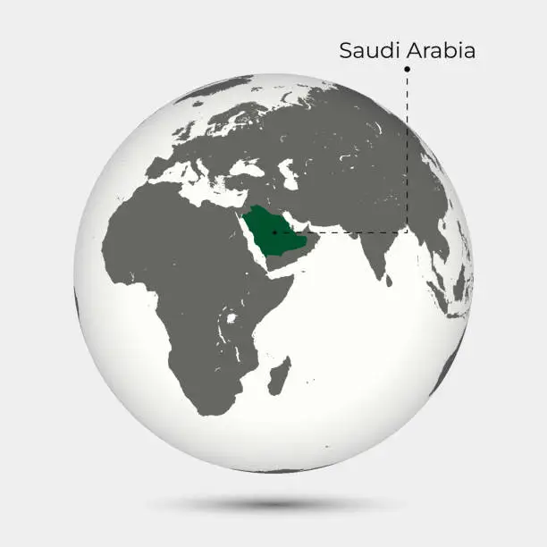 Vector illustration of Map of Saudi Arabia with Position on the Globe