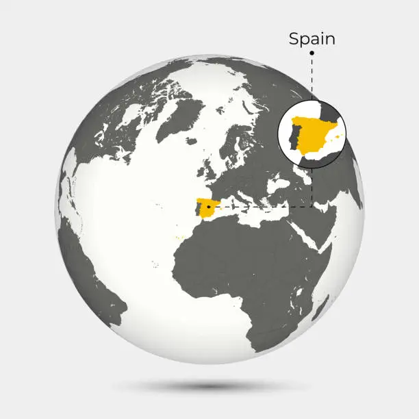 Vector illustration of Map of Spain with Position on the Globe