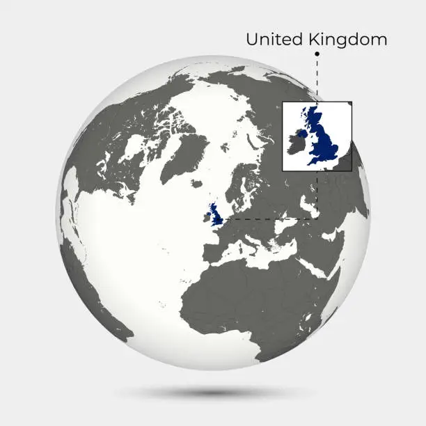 Vector illustration of Map of UK with Position on the Globe