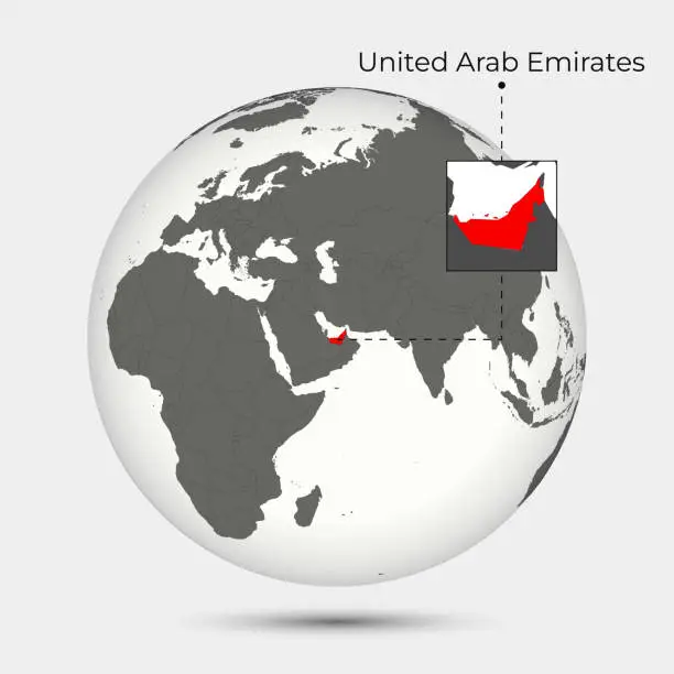 Vector illustration of Map of UAE with Position on the Globe