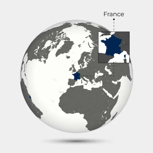 Vector illustration of Map of France with Position on the Globe