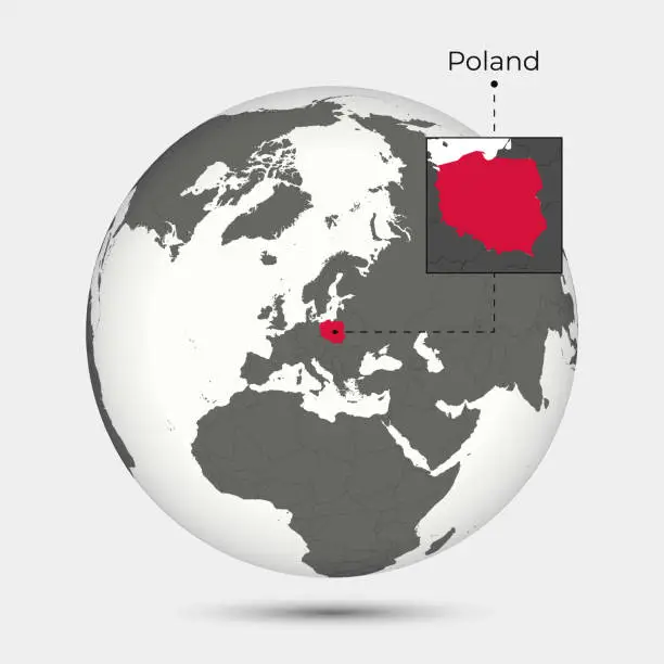 Vector illustration of Map of Poland with Position on the Globe