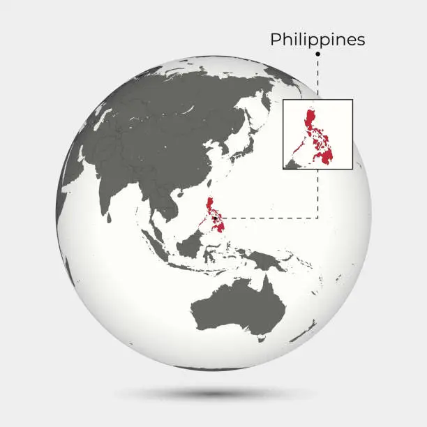 Vector illustration of Map of The Philippines with Position on the Globe