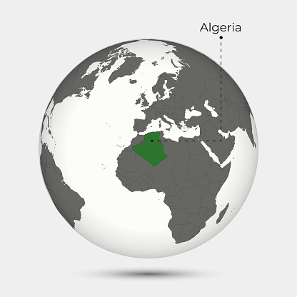 Map of Algeria with Position on the Globe