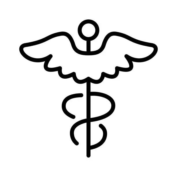 Vector illustration of Caduceus Single Line Icon