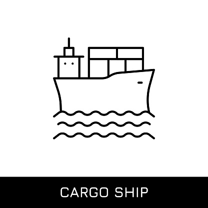 Cargo Ship Editable Stroke Vector Thin Line Icon. Vector Illustration. Pixel Perfect. For mobile and web.