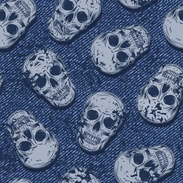 Vector illustration of Denim blue grunge pattern with skull