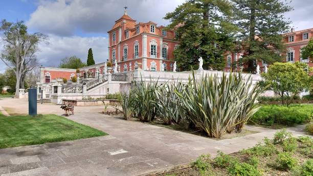 Marques de Pombal Palace, garden view, Oeiras, Lisbon, Portugal stock photo