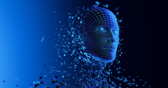 Digital Transformation: AI Artificial Intelligence in Human Face Head.