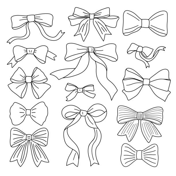 Set of different hand drawn bows ribbons. Hand drawn outline bow ties, simple minimalist vector illustration collection vector art illustration