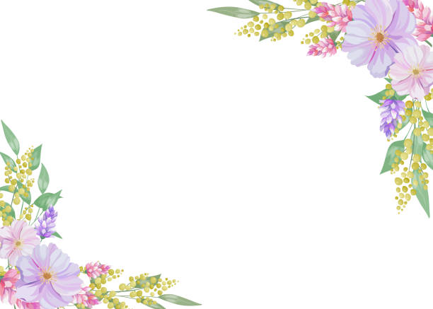 istock Botanical flowers rectangle frame and border of spring flower and leaf. Pink,  purple and yellow wildflowers vector illustration. 2097517709