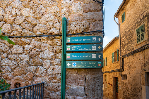 Valldemossa, Balearic Islands, Spain, 20th of February 2024, Signs of directions in the street,