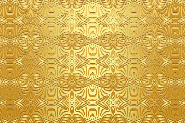 istock Embossed luxury gold background, cover design. Handmade, boho, doodle, zentagle. Ornaments, arabesques. Geometric gold 3D pattern. Vintage art of the East, Asia, India, Mexico, Aztec. 2097577421