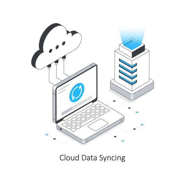 Vector illustration of Cloud Data Syncing isometric stock illustration. EPS File stock illustration.