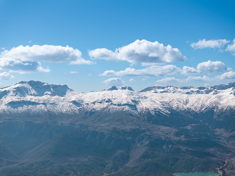 Snow-capped mountain range in Konya, Turkey. Taken with a drone.